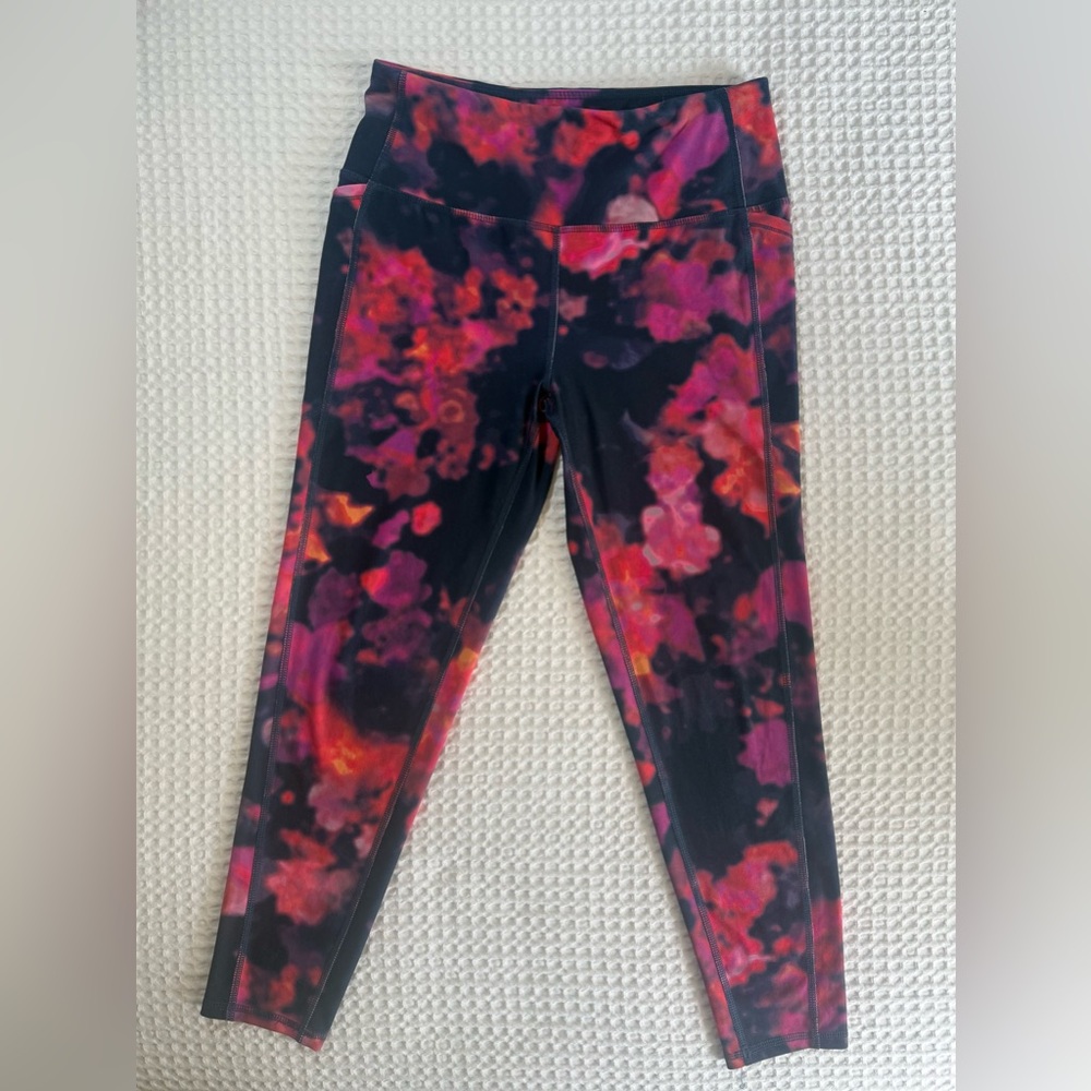 DSG High Rise Printed Leggings Size M Black Pink Purple Abstract Floral
